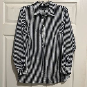 Talbots long sleeve, striped, half button, tunic blouse. Sz 10